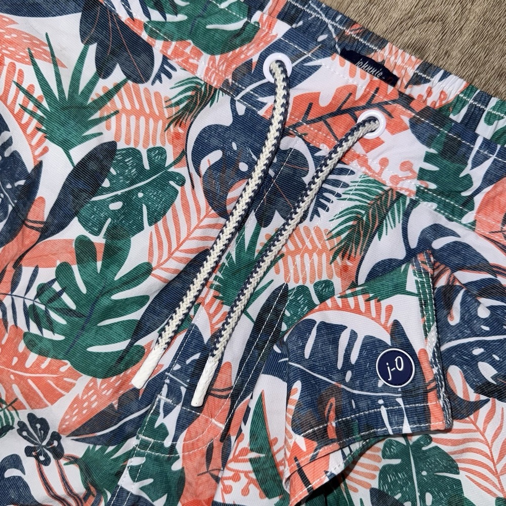Johnnie O Largo Elastic Conch 7" Surf Shorts Men's XL Lined Green Floral Orange
